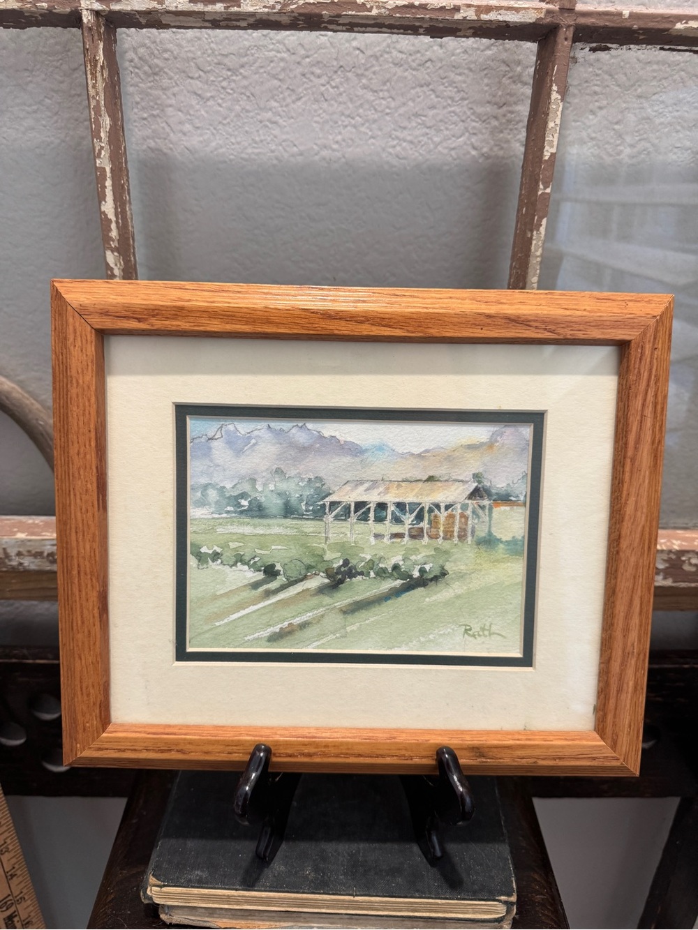Vintage Framed Barn Watercolor